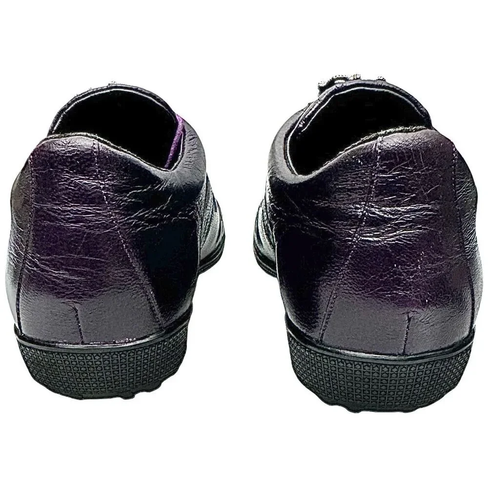 Belvedere Bene Ostrich Leg Leather Sneakers Eggplant Purple Men’s 8